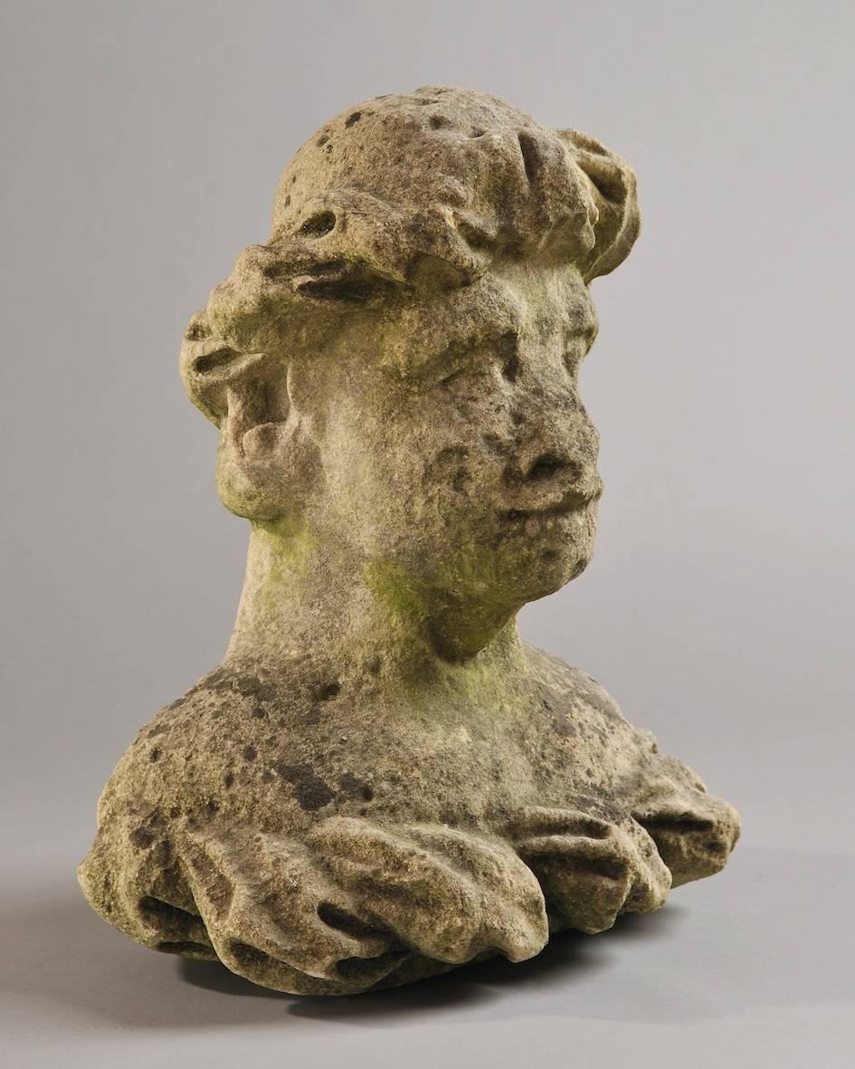 A Portland stone bust of a Turk, English, circa 1730.