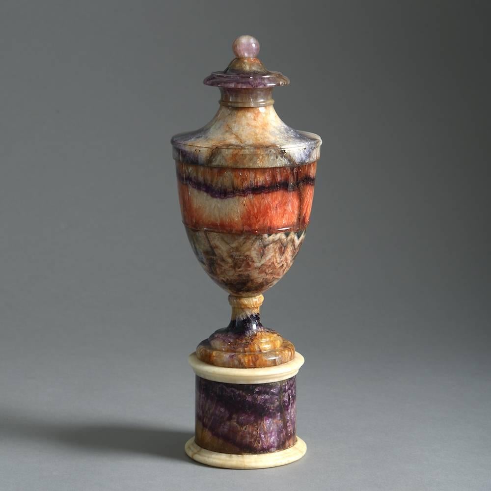 A George III Blue John vase of exceptional and unusual color, circa 1790.