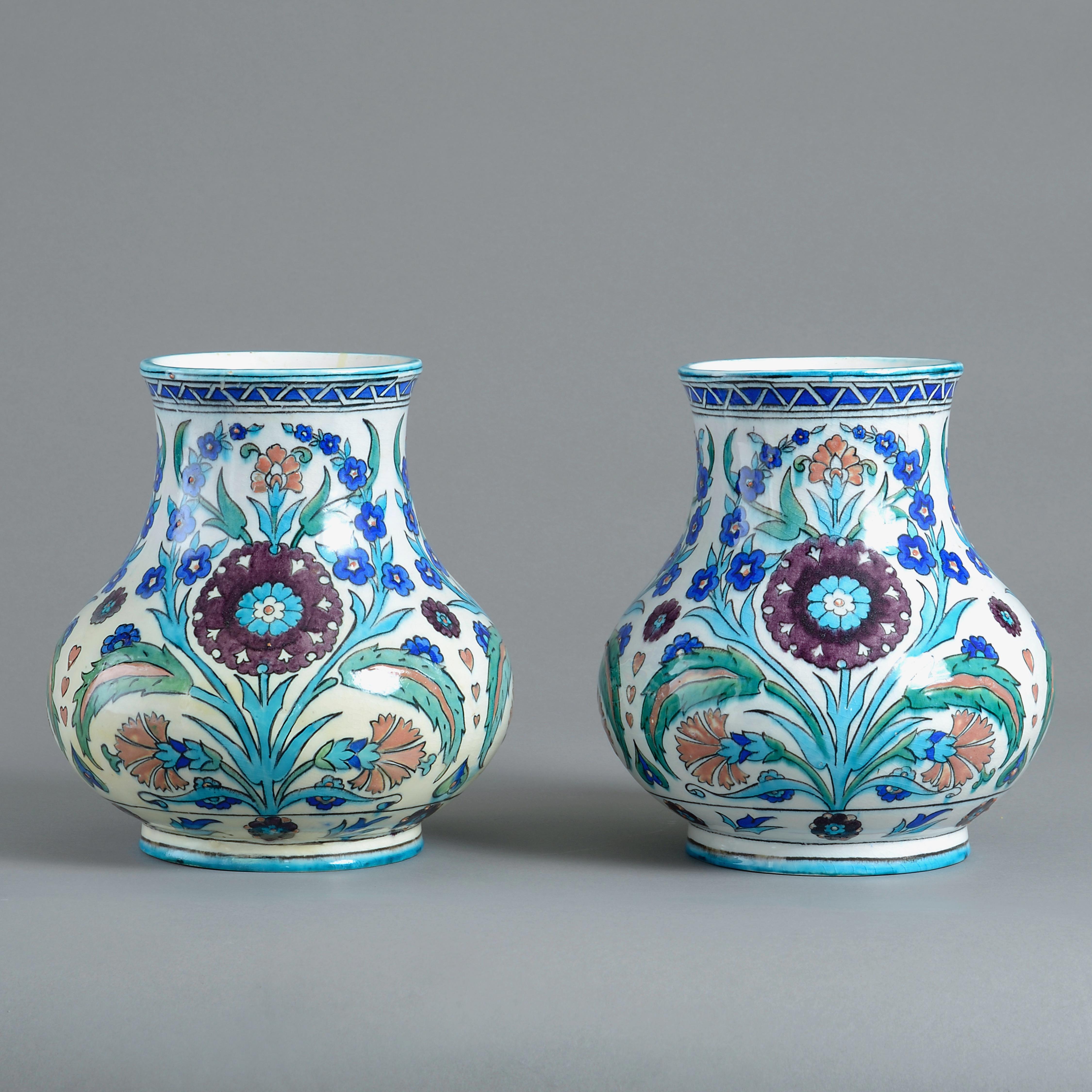 Pair of Iznik Style Pottery Vases by Theodore Deck In Good Condition For Sale In London, GB