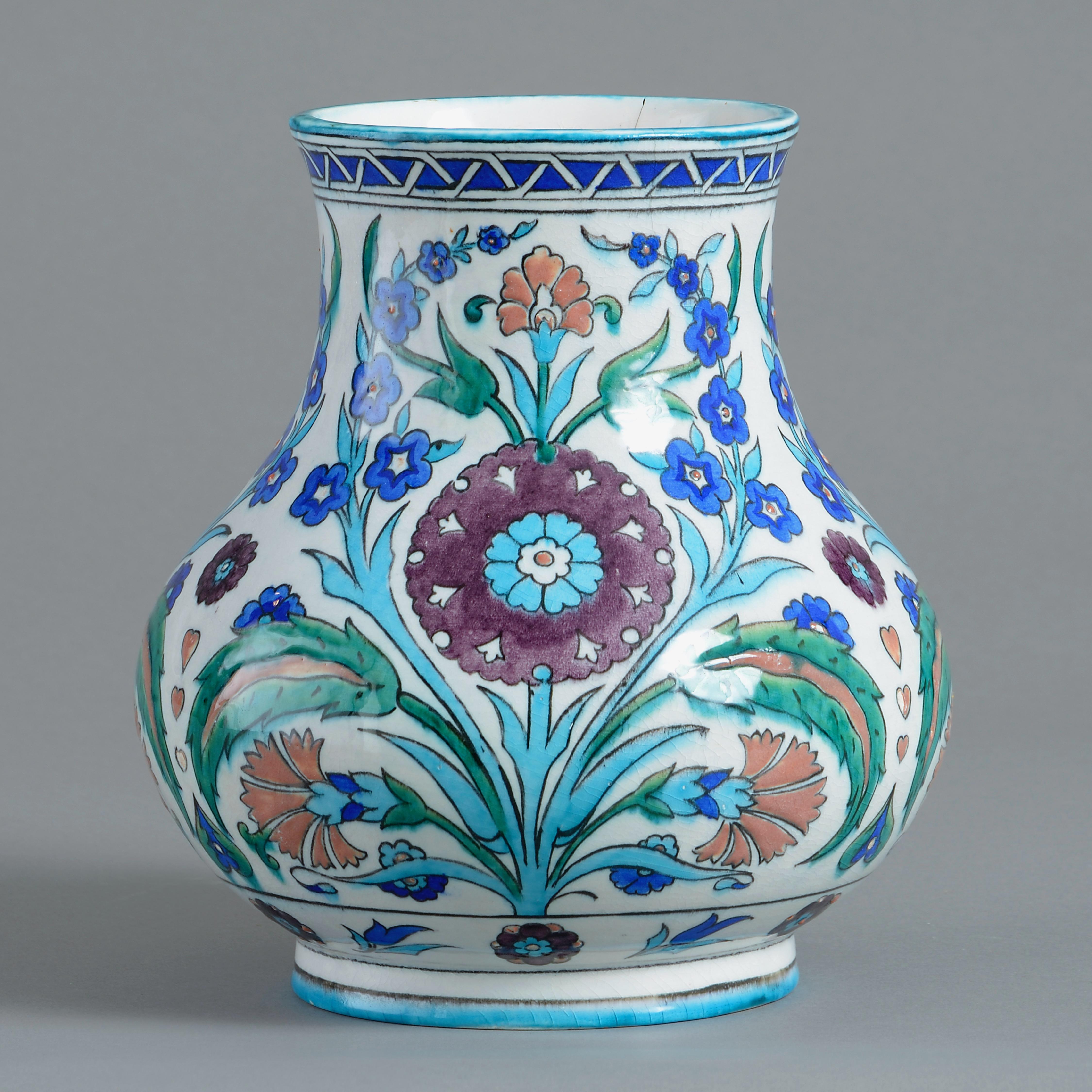 19th Century Pair of Iznik Style Pottery Vases by Theodore Deck For Sale