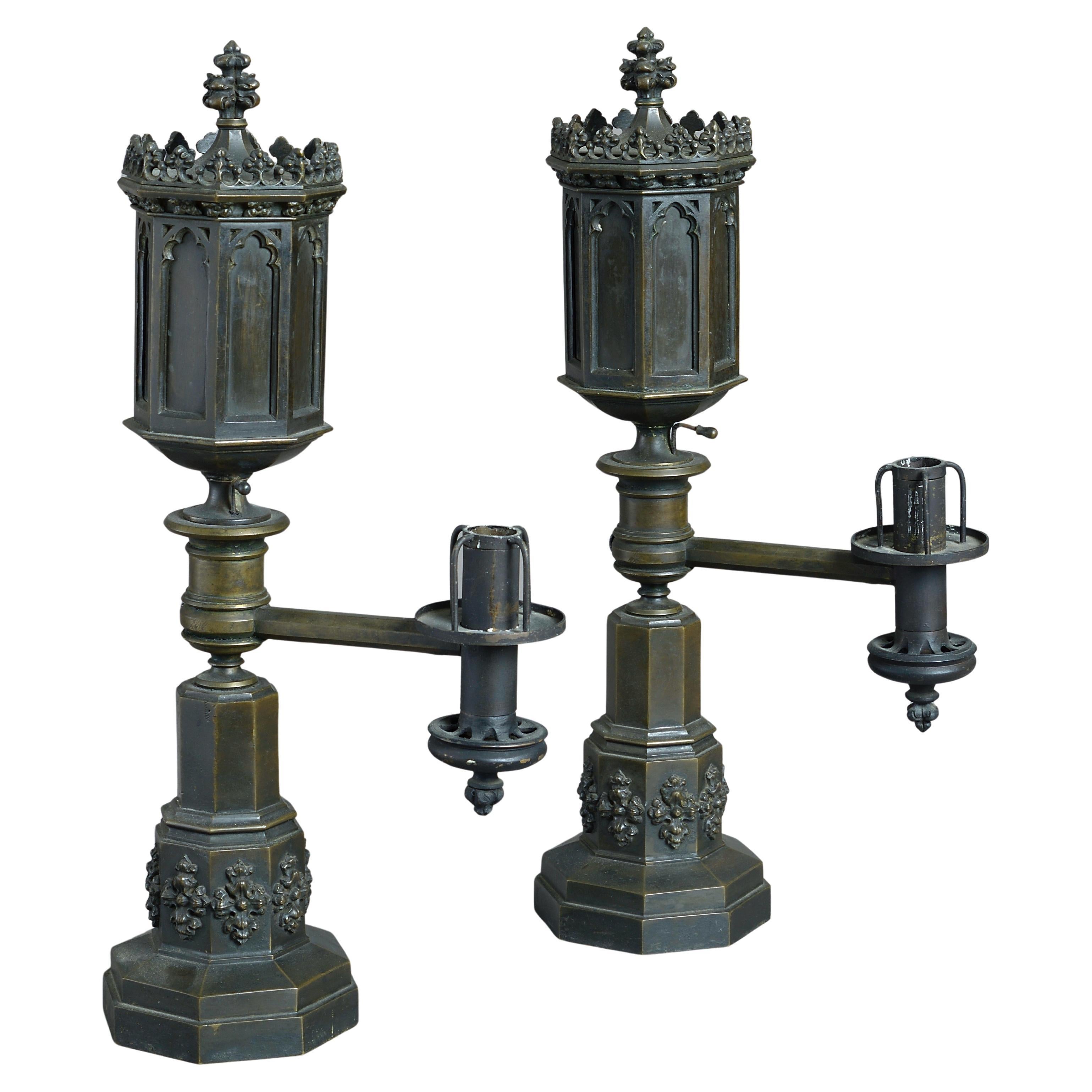Paire de lampes Colza en bronze gothique George IV en vente