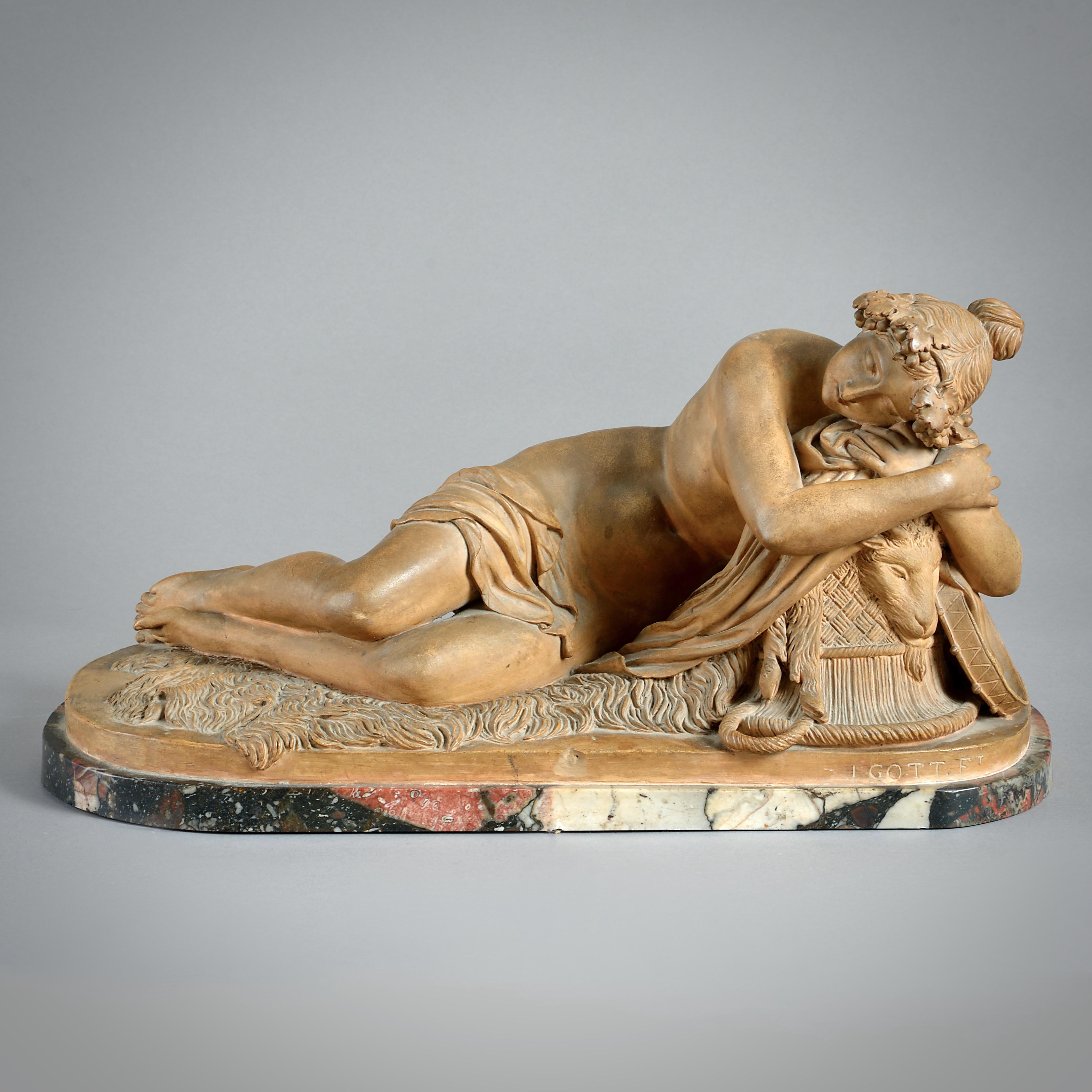 JOSEPH GOTT (LEEDS 1786-ROMA 1860)

UN BACCANTE ADDORMENTATO

Terracotta, su base originale in marmo MARMO AFRICANO

Firmato J GOTT. FT.