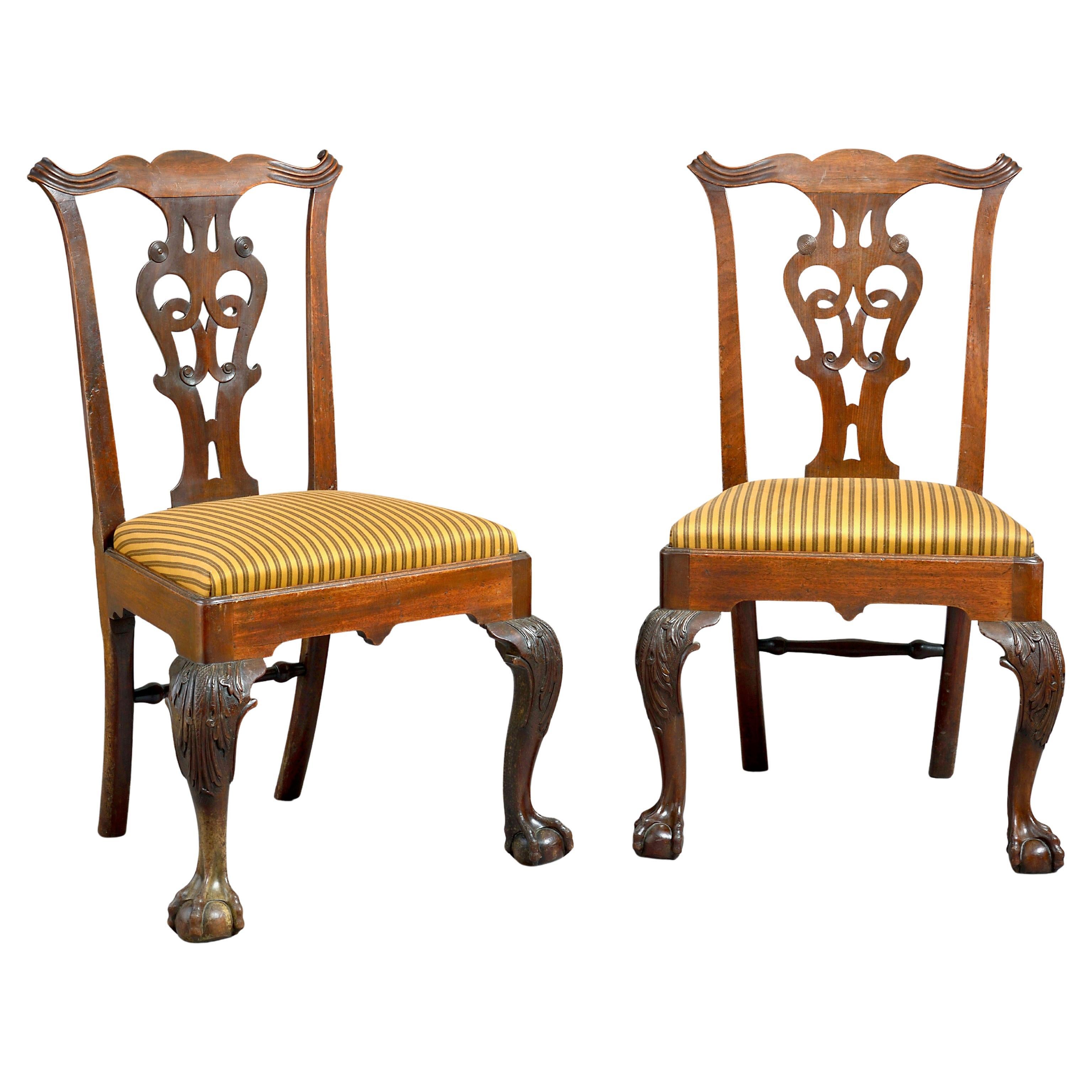 Fine Pair od Walnut 'Chippendale' Side Chairs For Sale