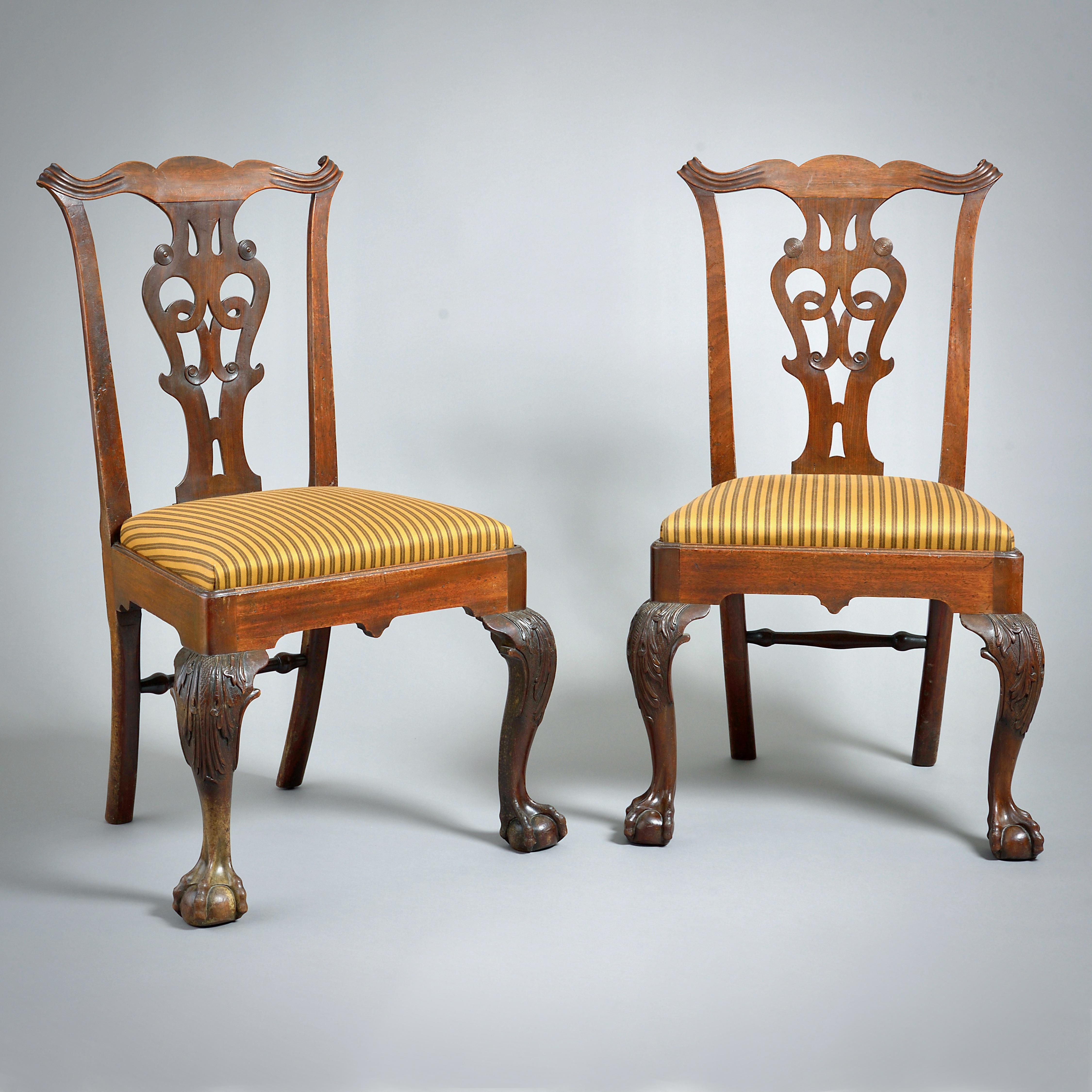 Fine Pair od Walnut 'Chippendale' Side Chairs For Sale 1