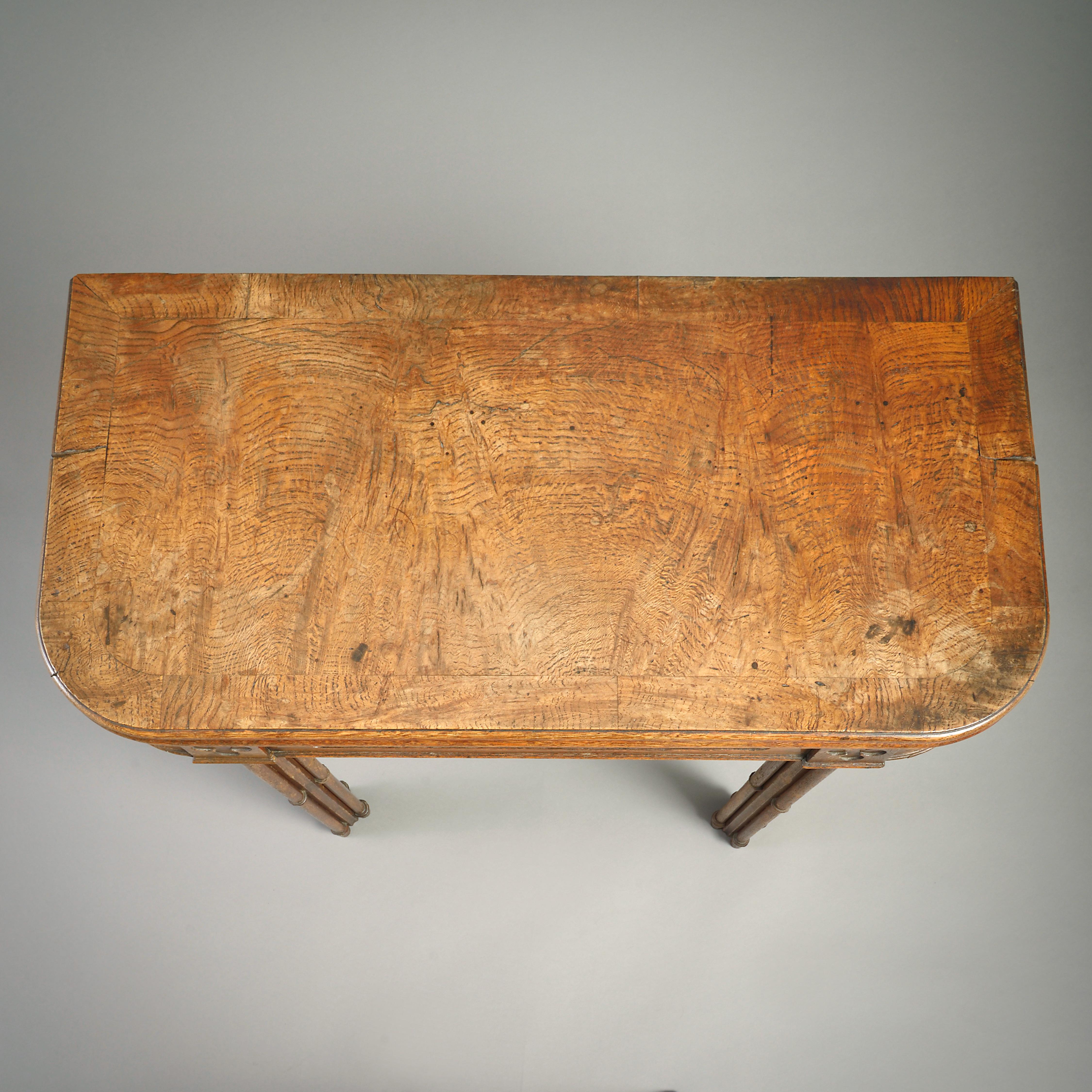 19th Century Regency Gothic Pollard Oak Tea Table For Sale