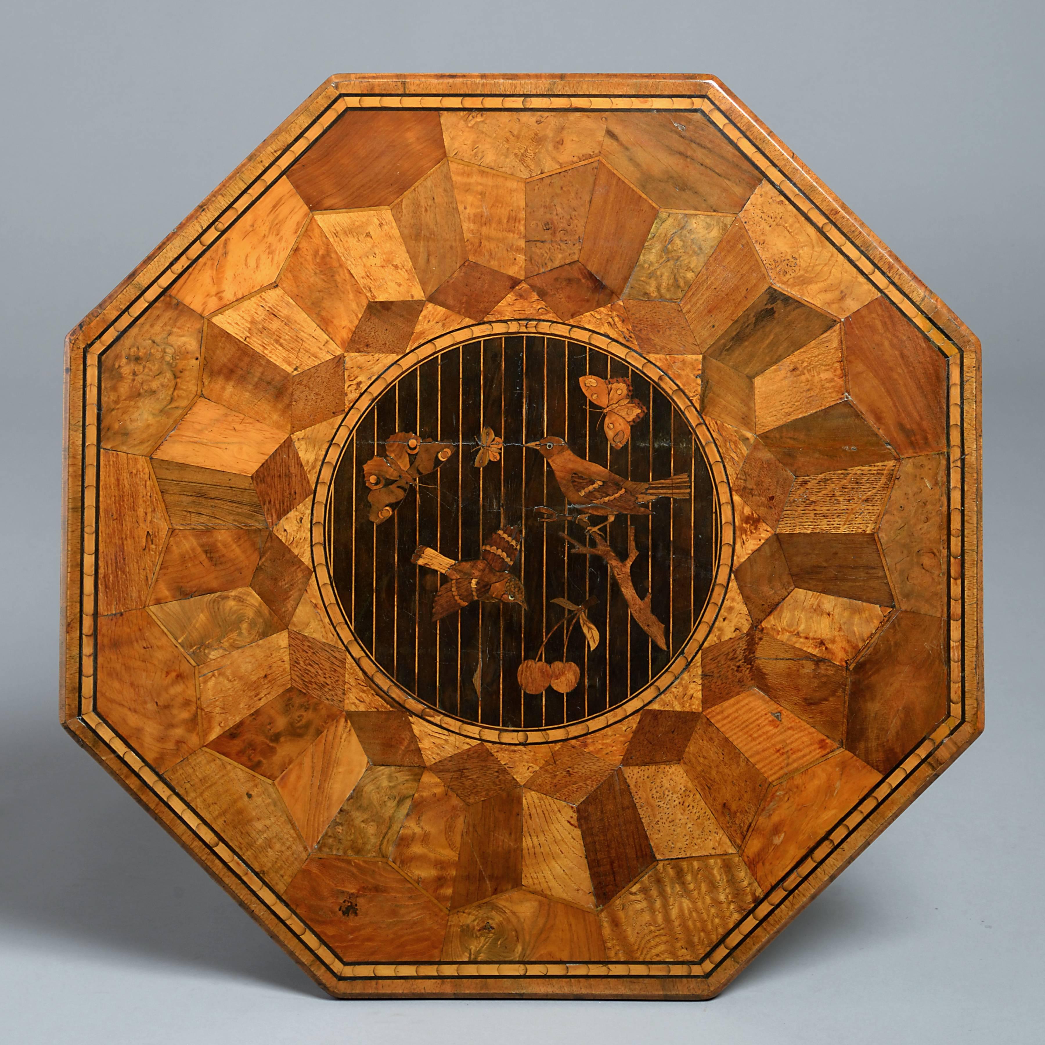 An unusual Victorian specimen wood and marquetry gypsy table, circa 1870.