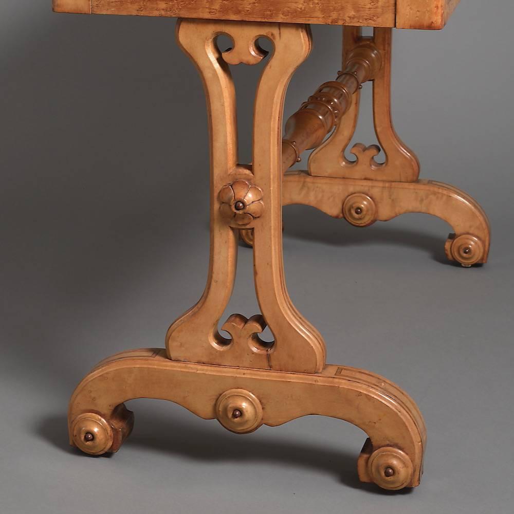 English Victorian Burr Maple Writing Table