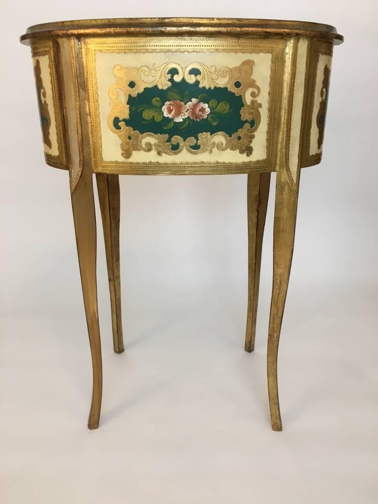 Victorian Florentine Italian Painted Table or Chest with Drawers for Bedside or Vanity