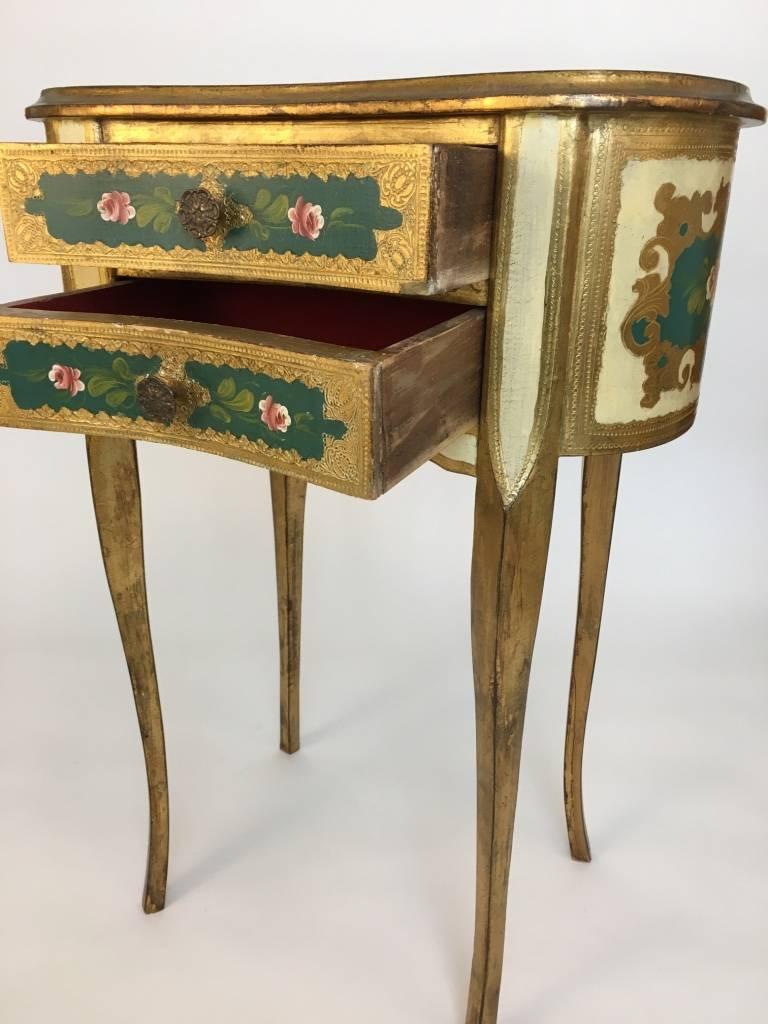 Hardwood Florentine Italian Painted Table or Chest with Drawers for Bedside or Vanity