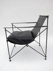 Pair of Wrought Iron X-Base Leather Sling Chairs