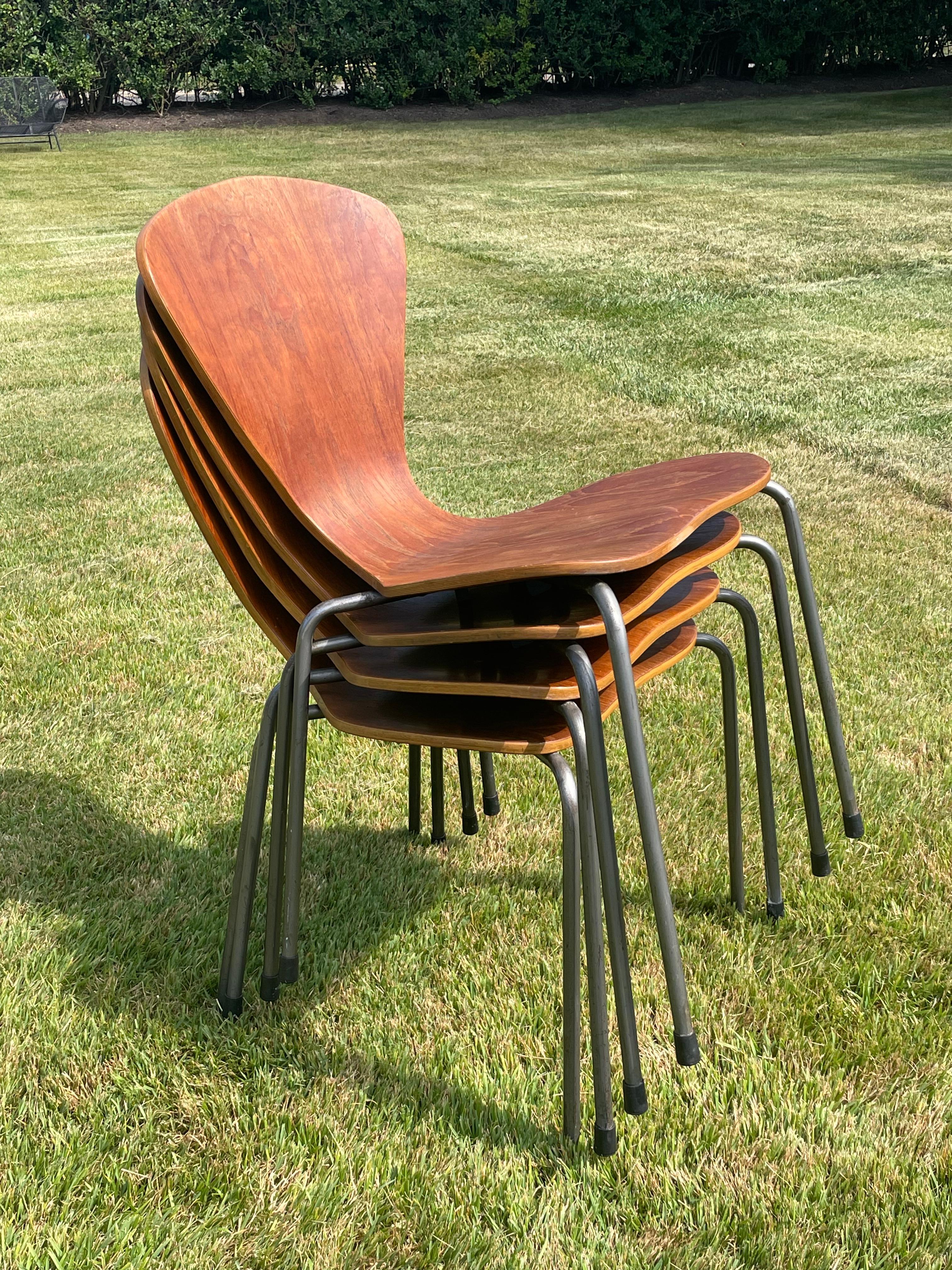 Mesa plegable de madera vintage con cuatro sillas de madera curvada al estilo de Arne Jacobsen en Bueno estado para la venta en New York, NY