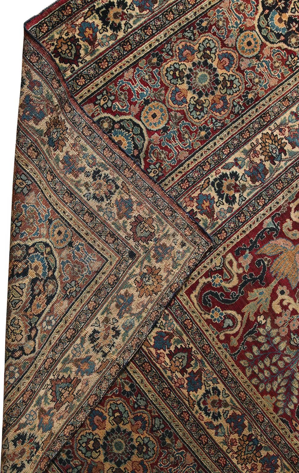 Vegetable Dyed Antique 1870s Persian Tabriz Rug Woven by Order of Prince Shahrukh Mirza, 13x21 For Sale