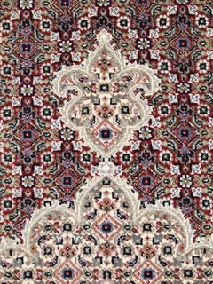 5x7 Traditional Hand-Knotted Tabriz Mahi Rug in Red, Green, and Ivory Wool