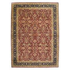 6x9 handgeknüpfter Teppich aus Lavar-Wolle mit Herati-Blumenmuster, rot, indigo, gold