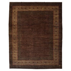 Hand-Knotted 8x10 Brown and Red Wool Rug, Ghashghai Geometric Design
