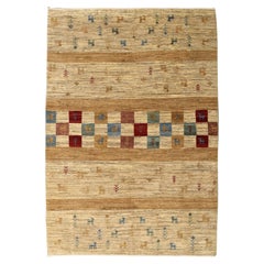 Hand-Knotted 4x6 Ghashghai-Inspired Tribal Rug, Animal Motifs, Cream, Green, Red