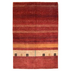 Bold Traditional 4x6 Hand-Knotted Wool Rug in Red, Gold, and Blue