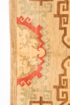 8x10 Hand-Knotted Khotan Rug, Geometric Tribal Design, Tan, Red, Blue, Brown