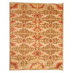 Tapis de Khotan 8 x 10 noué à la main, motif tribal géométrique, beige, rouge, bleu, marron