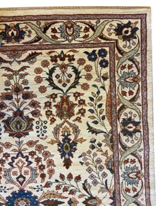 5x7 Hand-Knotted Wool Rug, Cream, Blue, Red Traditional Floral Design