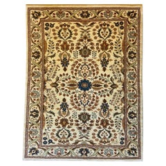 5x7 Hand-Knotted Wool Rug, Cream, Blue, Red Traditional Floral Design