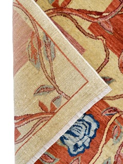 4x6 Hand-Knotted Wool Floral Art Nouveau Area Rug, Pink, Blue, Cream, and Red