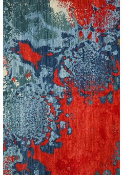 Auffälliger, übergroßer, handgeknüpfter Wollteppich im abstrakten Stil in den Farben Rot und Blau, 12 x 16