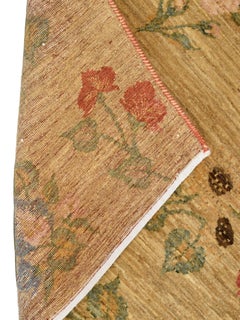 Hand-Knotted 4x6 Floral Wool Rug in Gold, Red, Pink and Green, Arts and Crafts