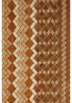 Brown Oversized 13x15 Hand-Knotted Wool Rug, Brown Cream Geometric Design