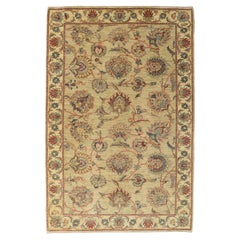 4x6 Traditional Floral Hand-Knotted Wool Rug in Cream, Red and Blue