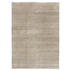 6x9 Minimalist Hand-Knotted Wool Rug in Cream and Brown, Geometric Pattern