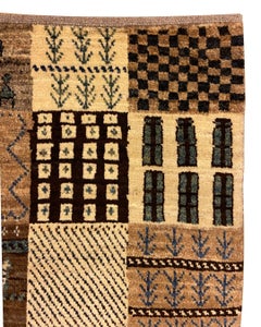 3x5 Vintage Style Tribal Hand-Knotted Wool Rug, Brown Geometric Patchwork Design