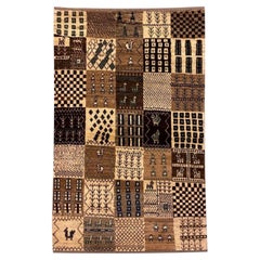 3x5 Vintage Style Tribal Hand-Knotted Wool Rug, Brown Geometric Patchwork Design
