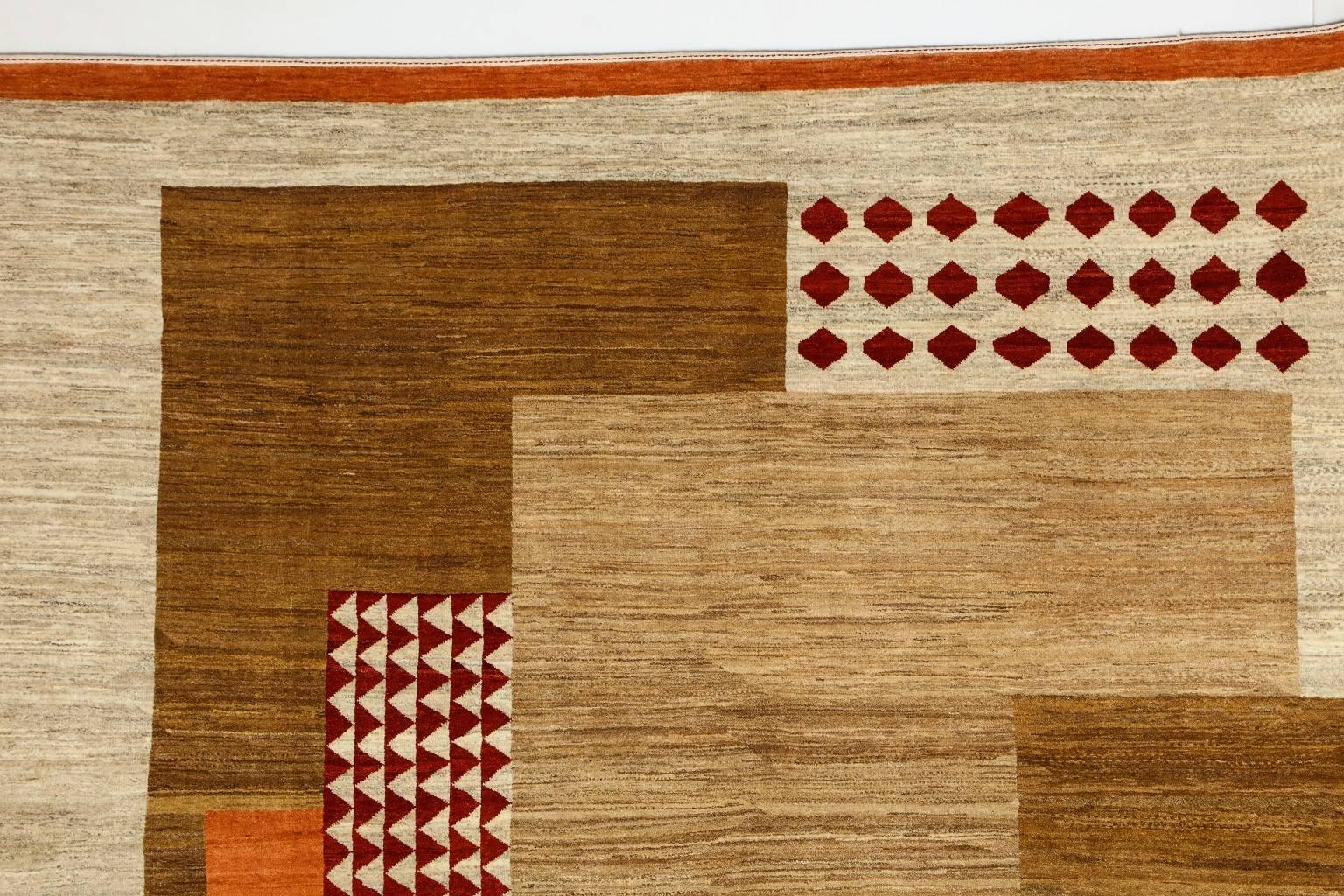 Vibrant Orange Deco Wool Carpet with Organic Vegetable Dyes from Orley Shabahang In New Condition In New York, NY