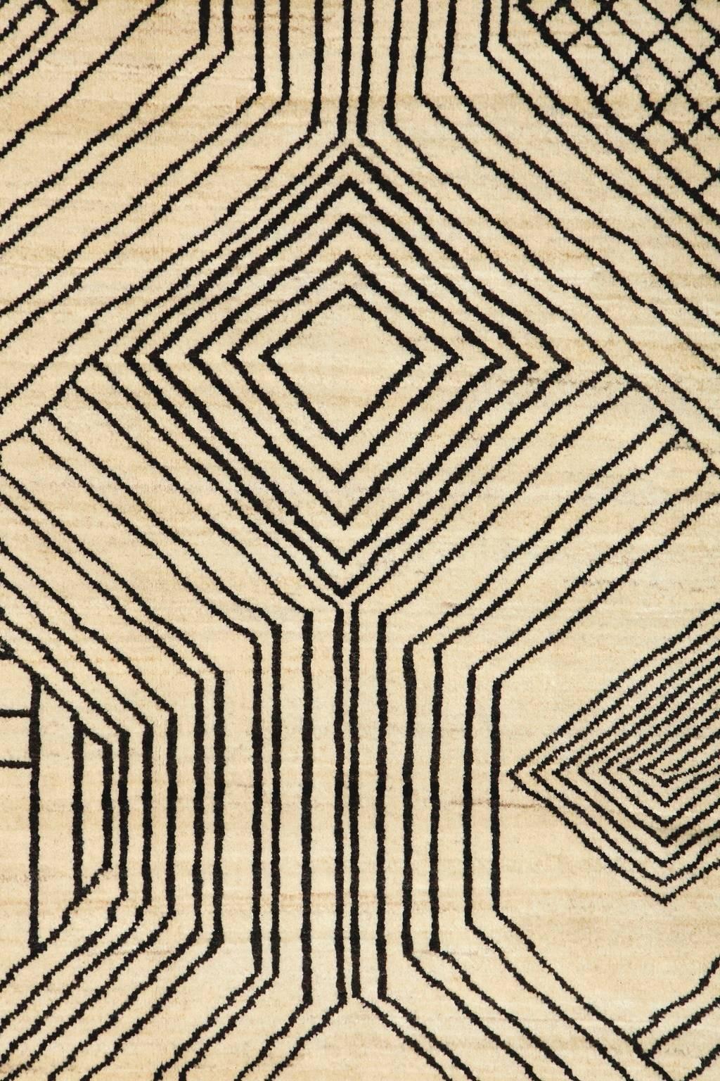 Mid-Century Modern Persian Rug, Cream and Gray, Wool, Orley Shabahang, 6' x 9' For Sale 2