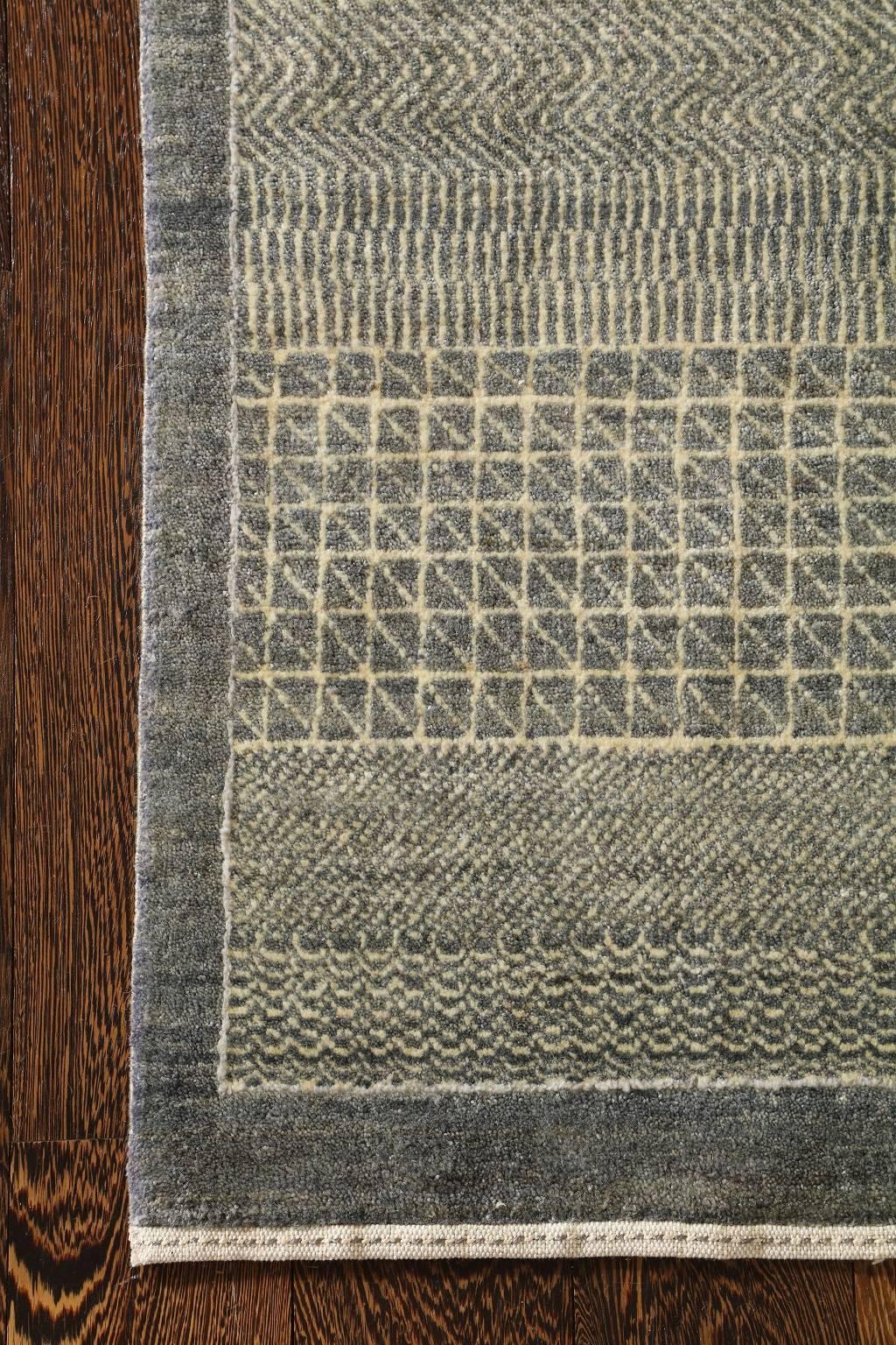 Moderner persischer Wollteppich, blau und cremefarben, 10' x 14' im Angebot 2