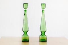Pair of Tall Mid-Century Italian Glass Decanters