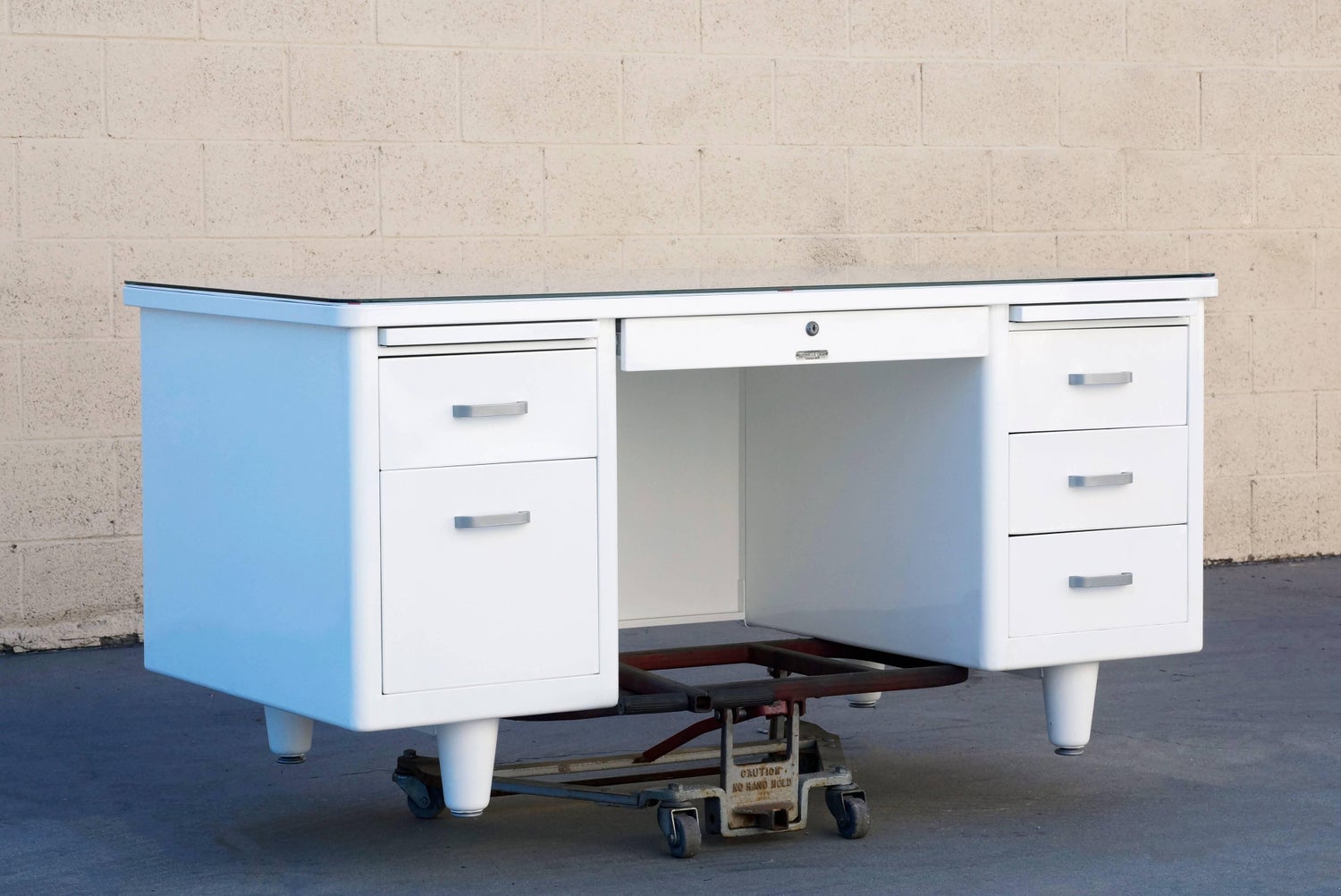 Classic Mcdowell Craig Tanker Desk Refinished In White At 1stdibs