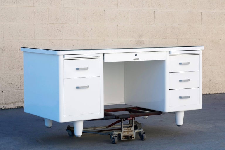 Classic Mcdowell Craig Tanker Desk Refinished In White At 1stdibs