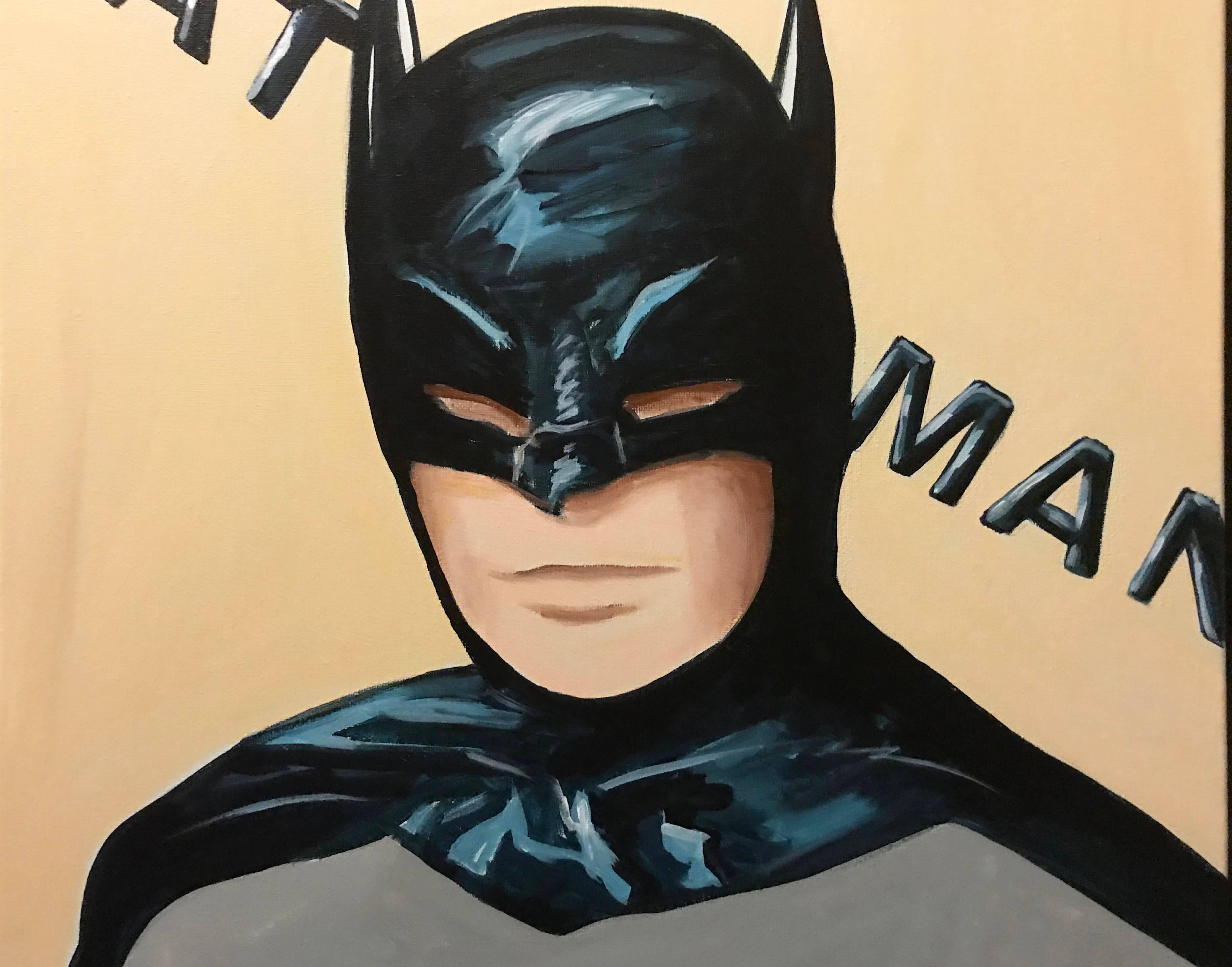 Portrait of a Batman Pop Art Painting by Hatti Hoodsveld In Excellent Condition In Alhambra, CA