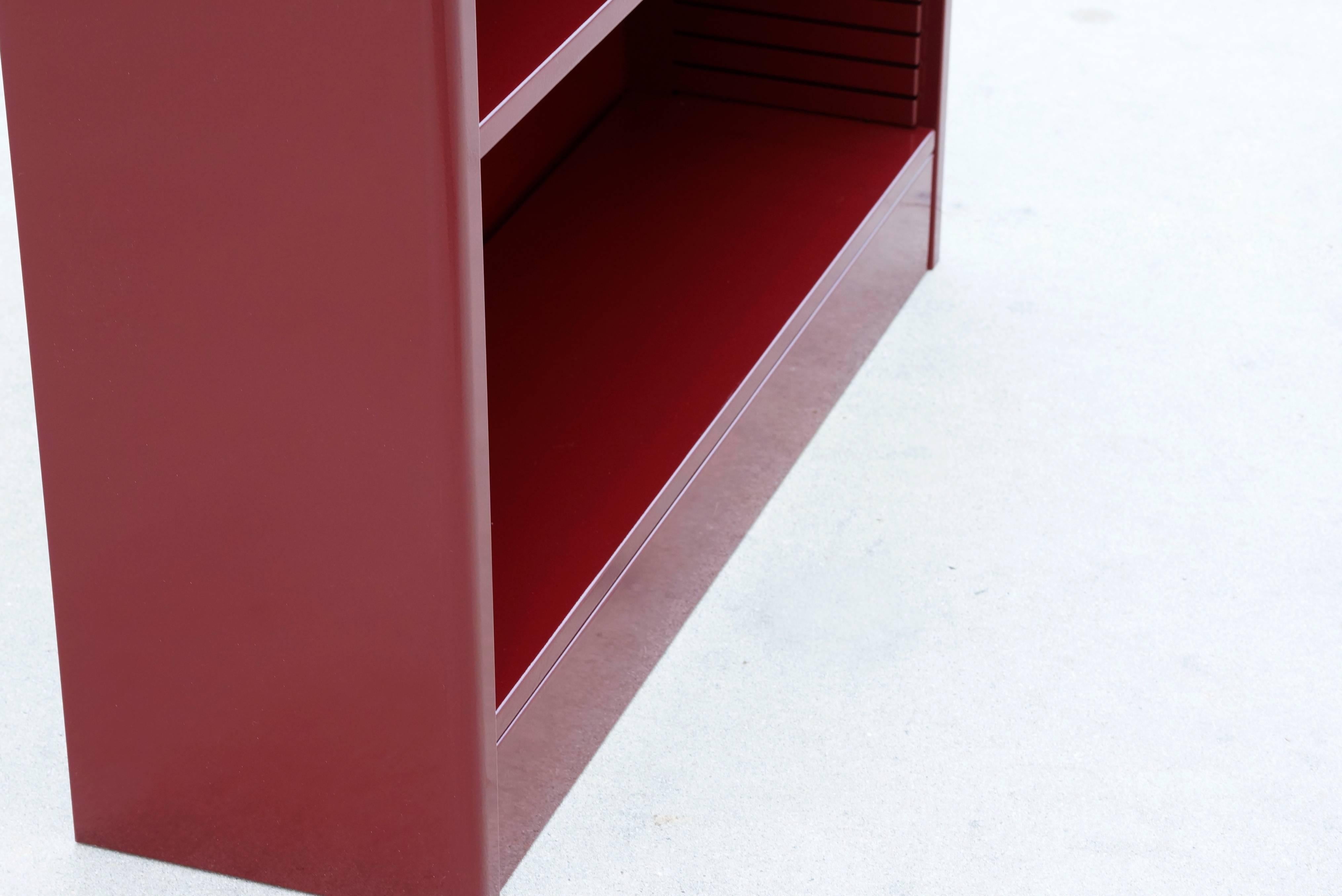 Mid-Century Modern 1960s Steel Bookcase Refinished in Wine Red For Sale