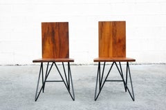 Set of Six Tiger Wood and Steel Modern Dining Chairs by Rehab Vintage Interiors