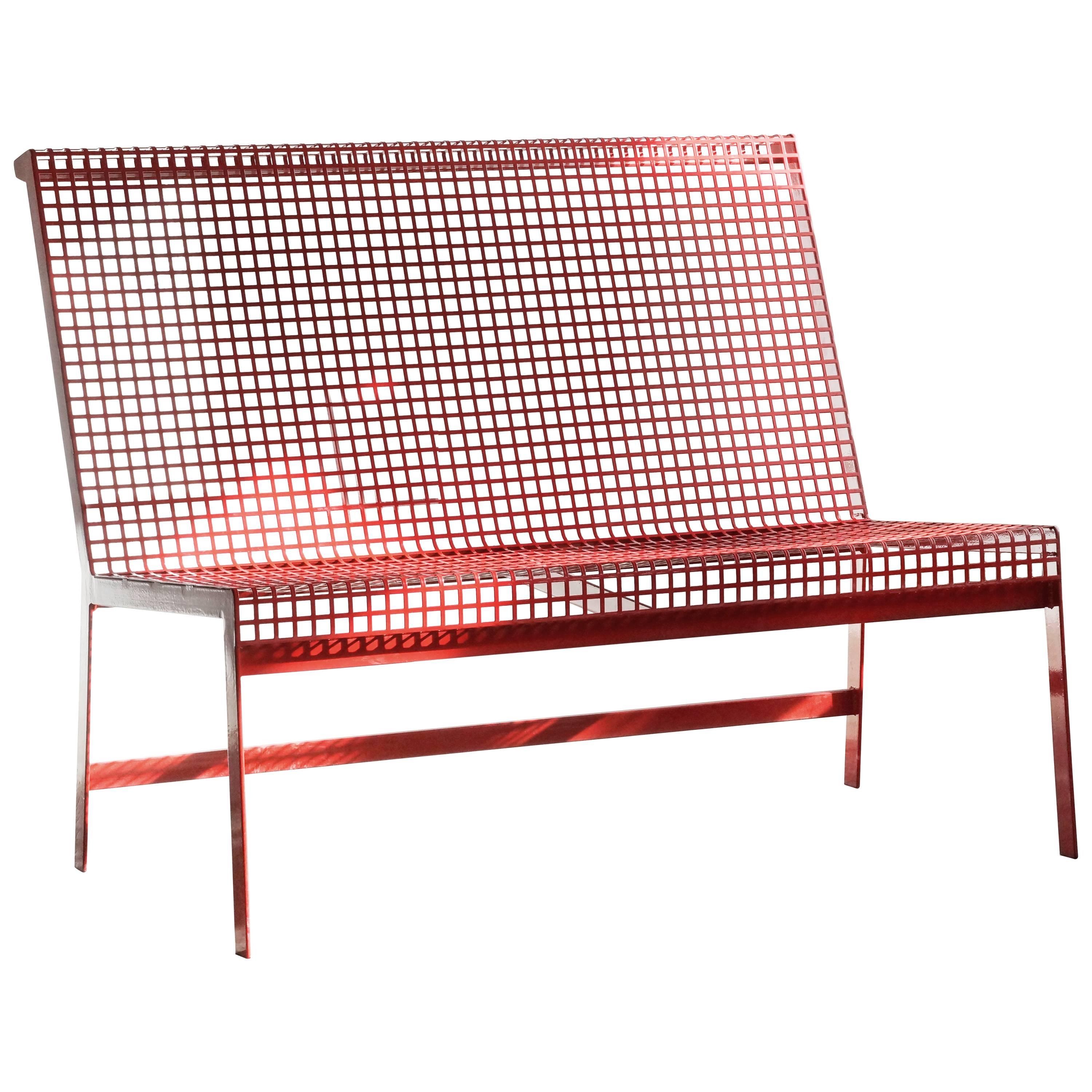 Modernist Steel Bench with Back Custom Made by Rehab Vintage For Sale