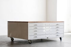 Flat File Coffee Table in High Gloss White with Reclaimed Wood