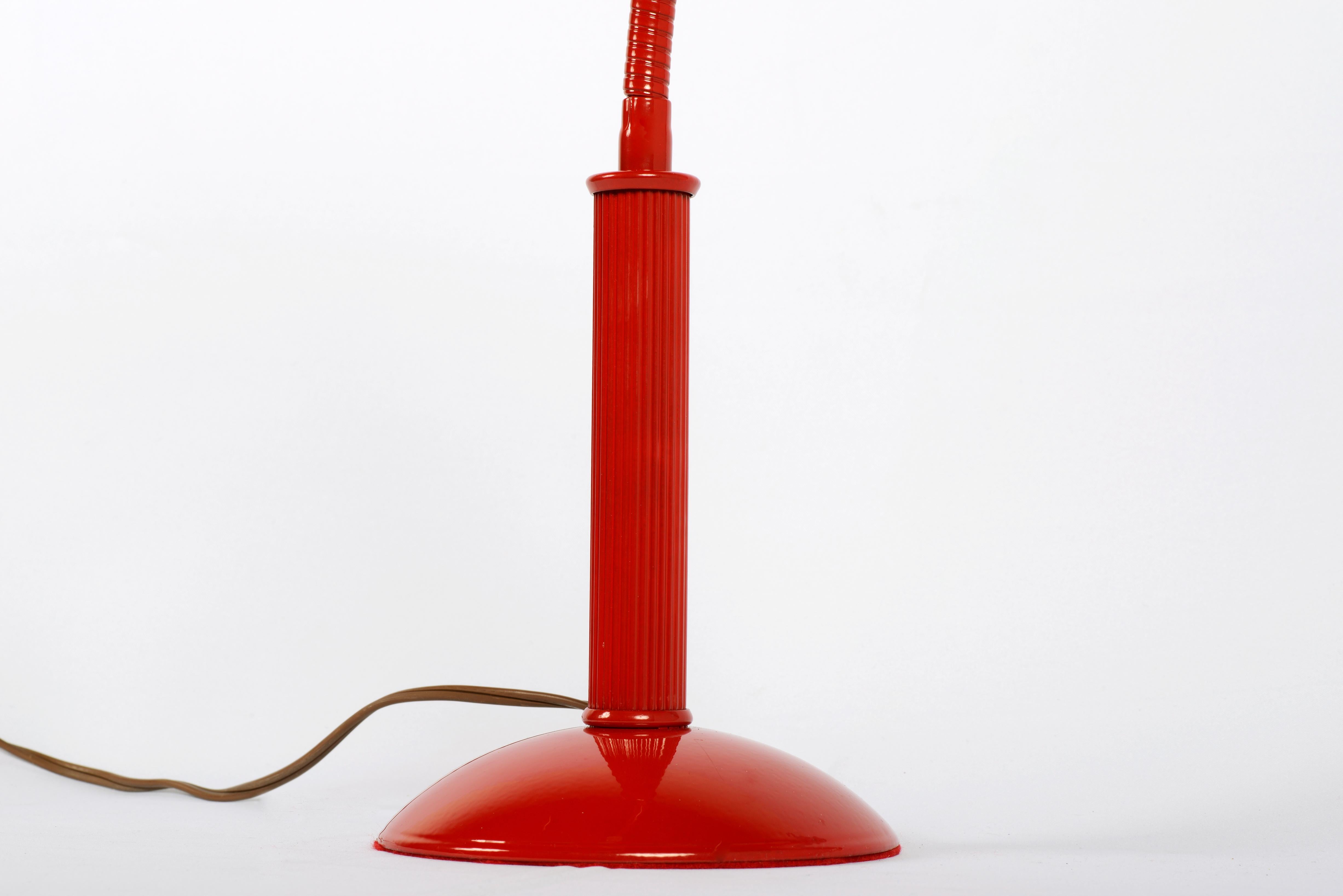 Mid-Century Modern 1960s Gooseneck Desk Lamp Refinished in Fire Engine Red