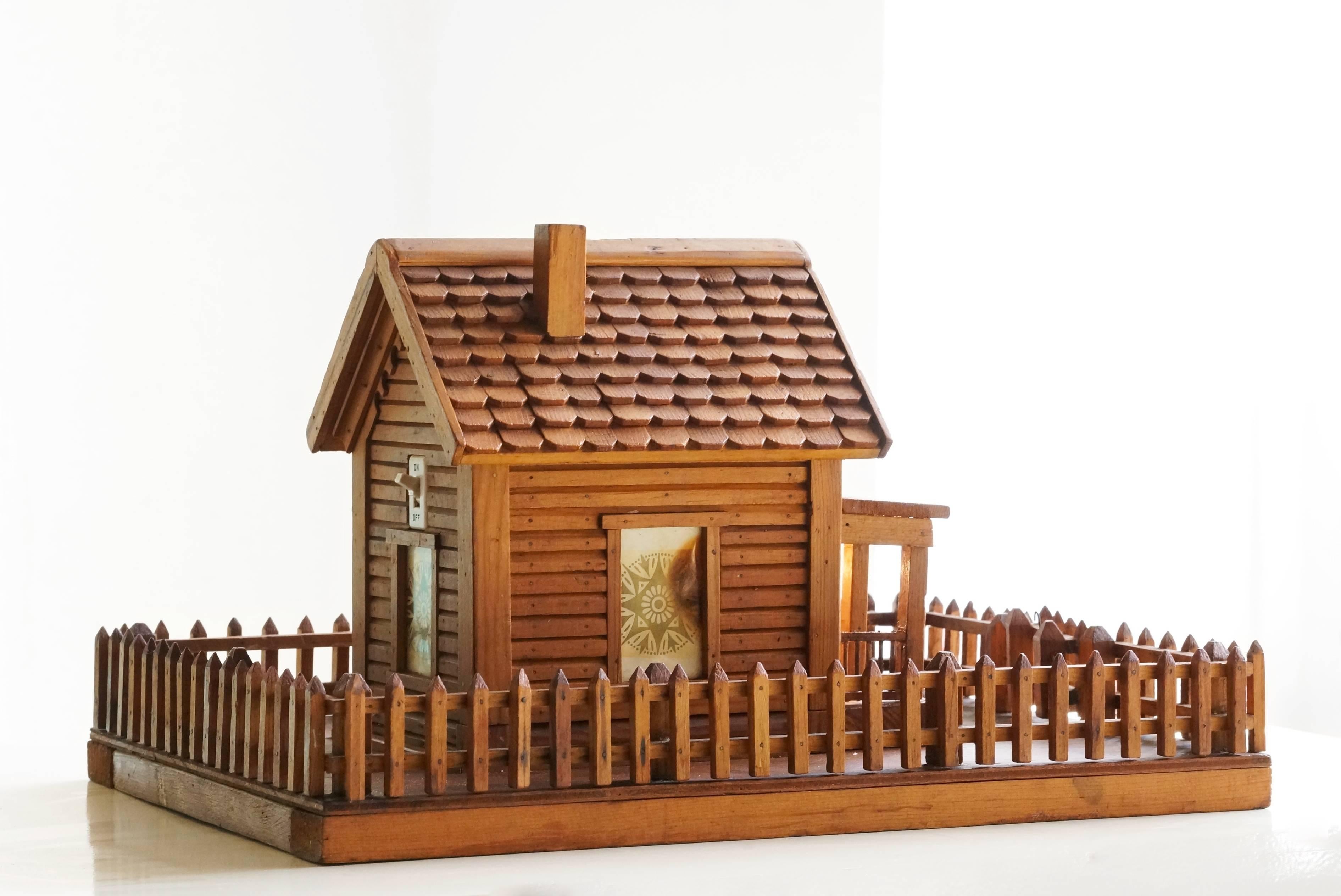 Mid-20th Century American Folk Art Log Cabin With Porch Light For Sale