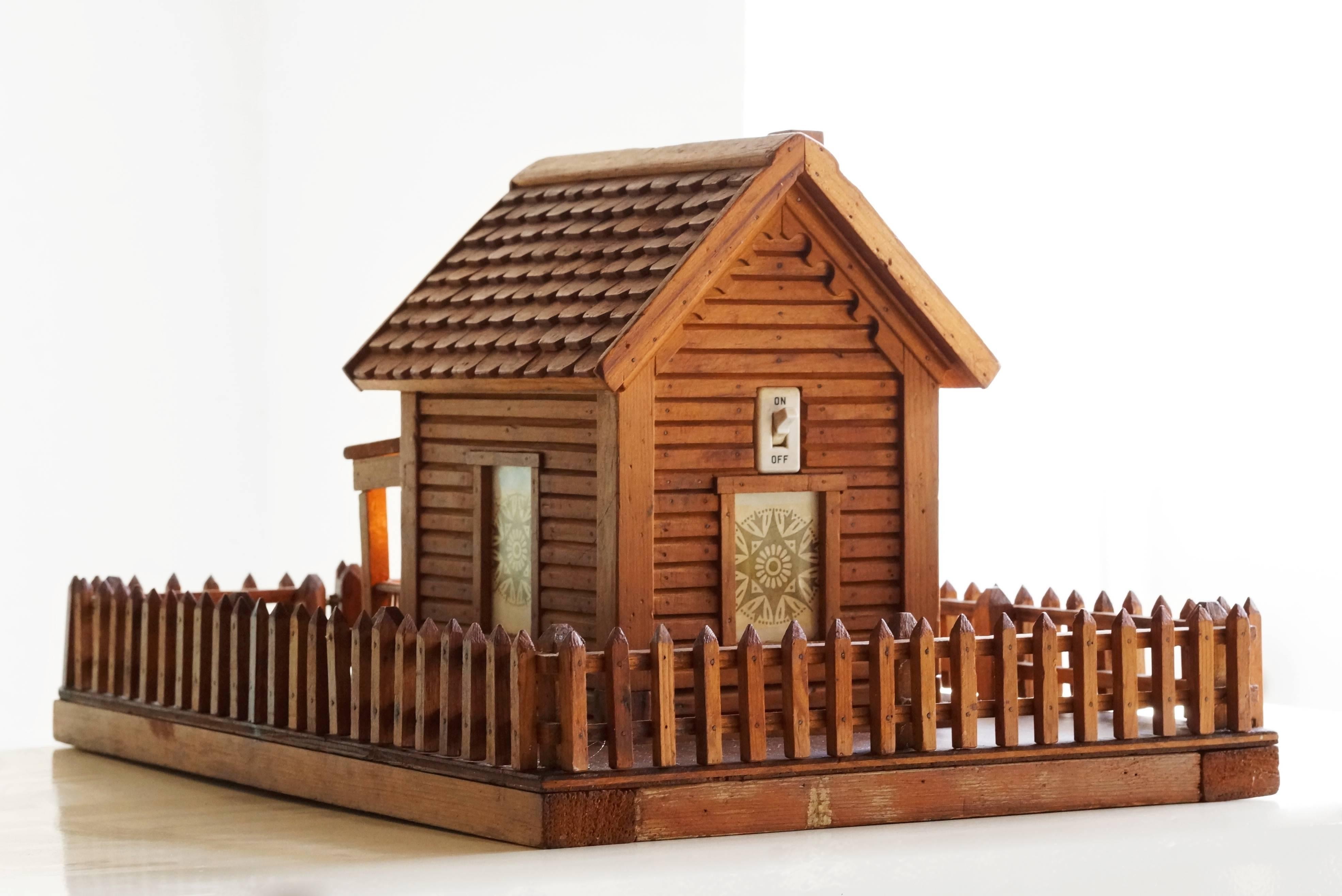 American Folk Art Log Cabin With Porch Light For Sale 1