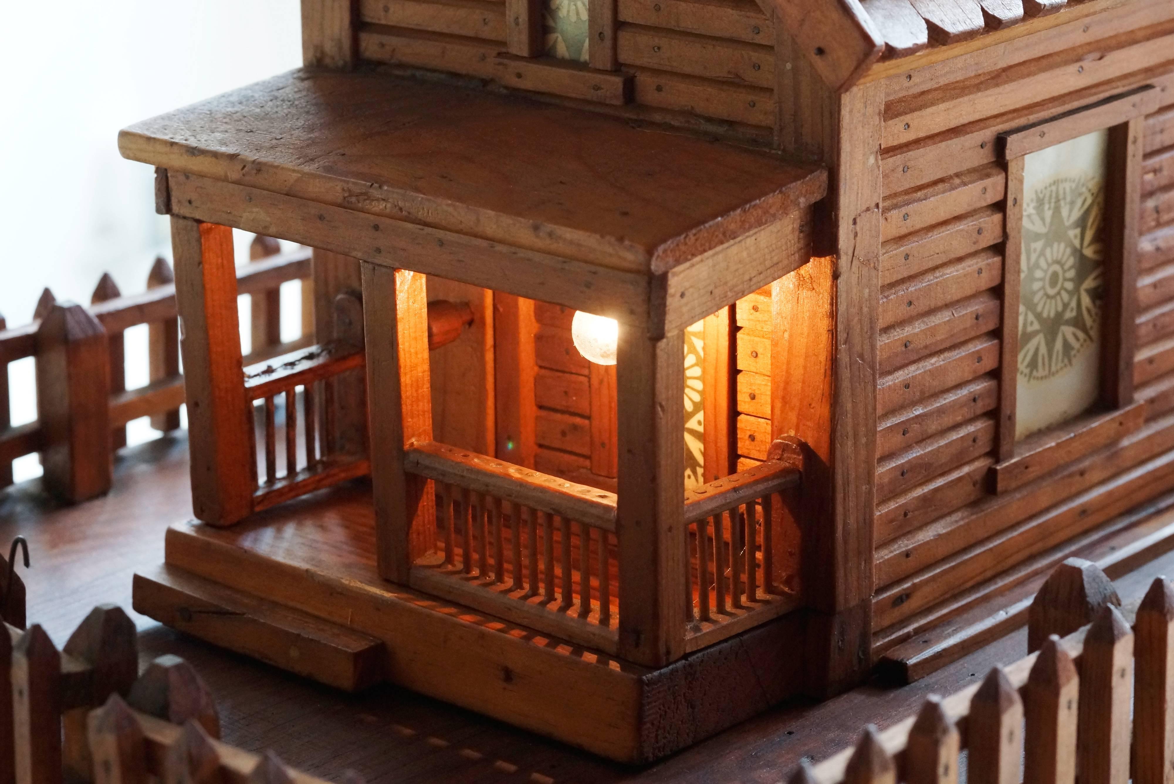 American Folk Art Log Cabin With Porch Light For Sale 2
