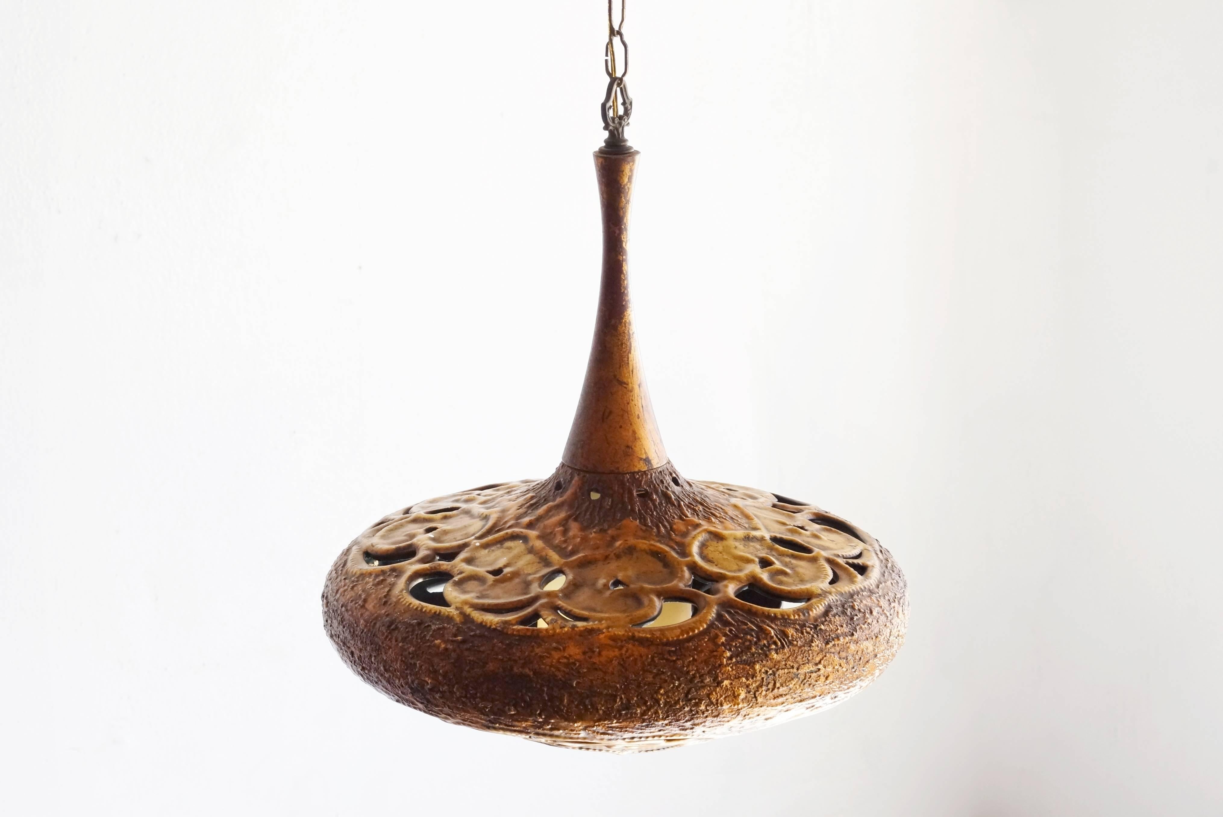 1960s Brutalist Pendant Light, Ceramic In Excellent Condition In Alhambra, CA