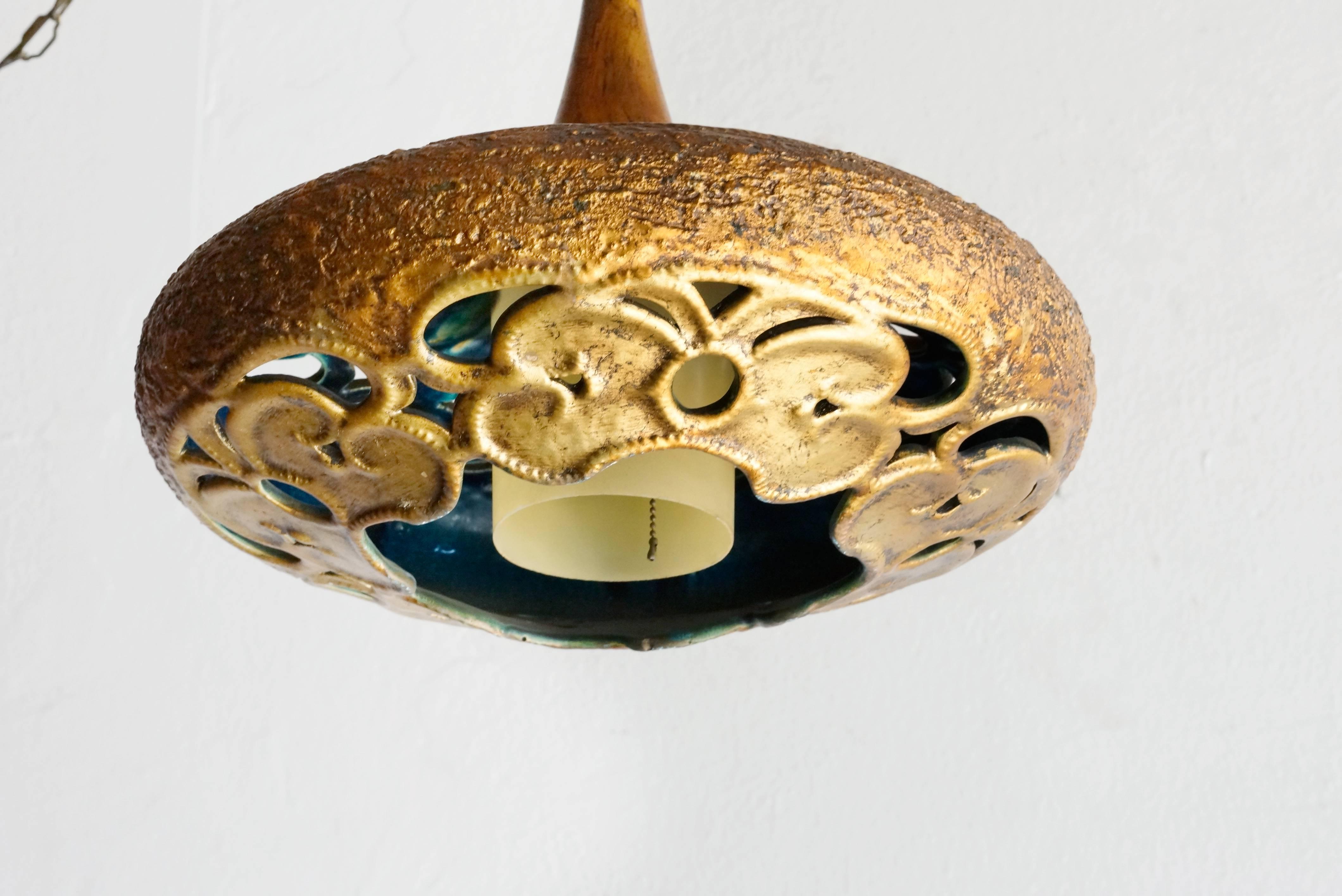 1960s Brutalist Pendant Light, Ceramic 1
